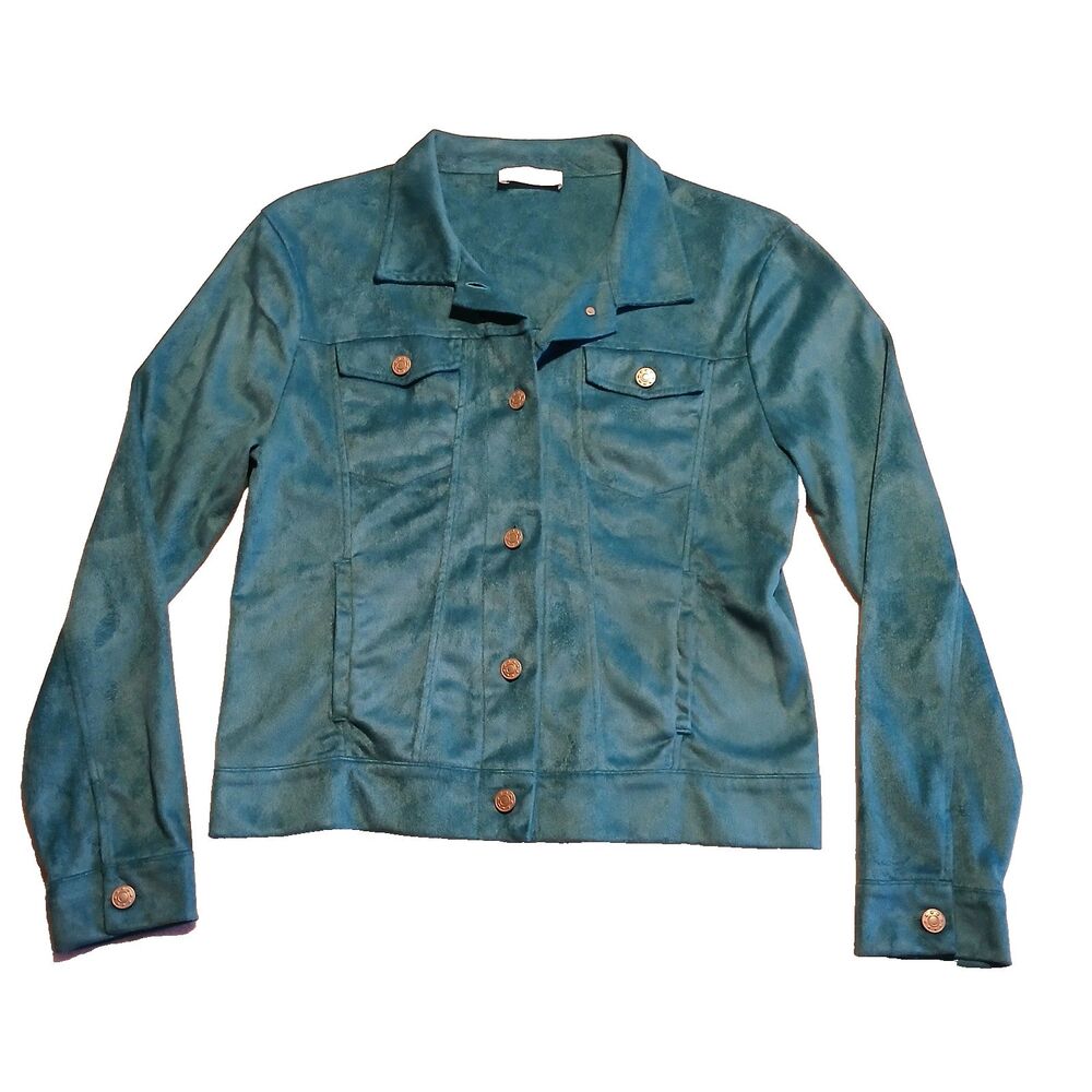 Kettlewell Roxy Jacket Faux Suede Size M Teal Cropped Pockets Long Sleeves